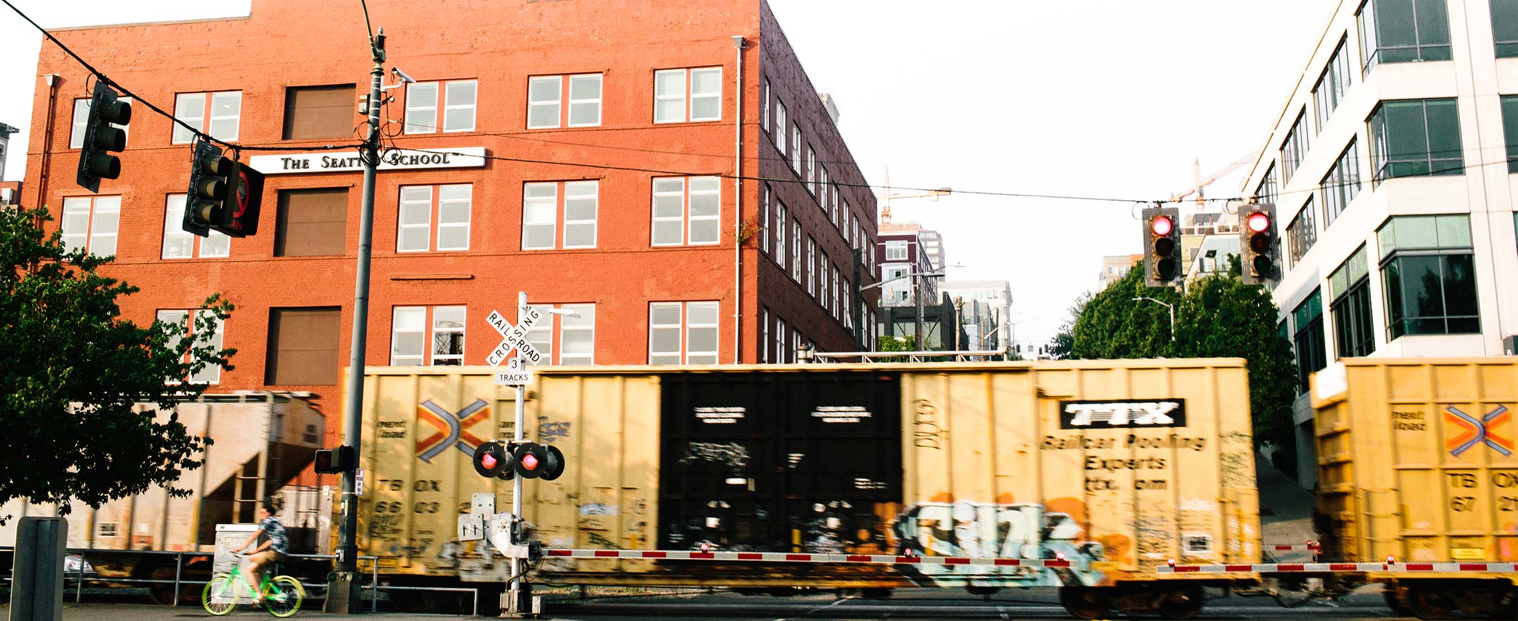 train in front of The Seattle School