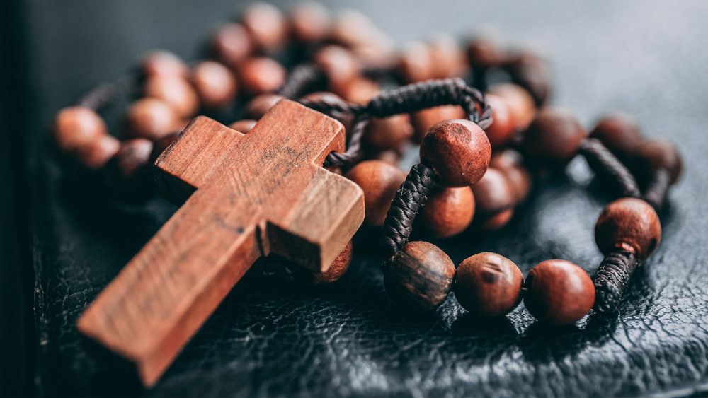 a wooden rosary